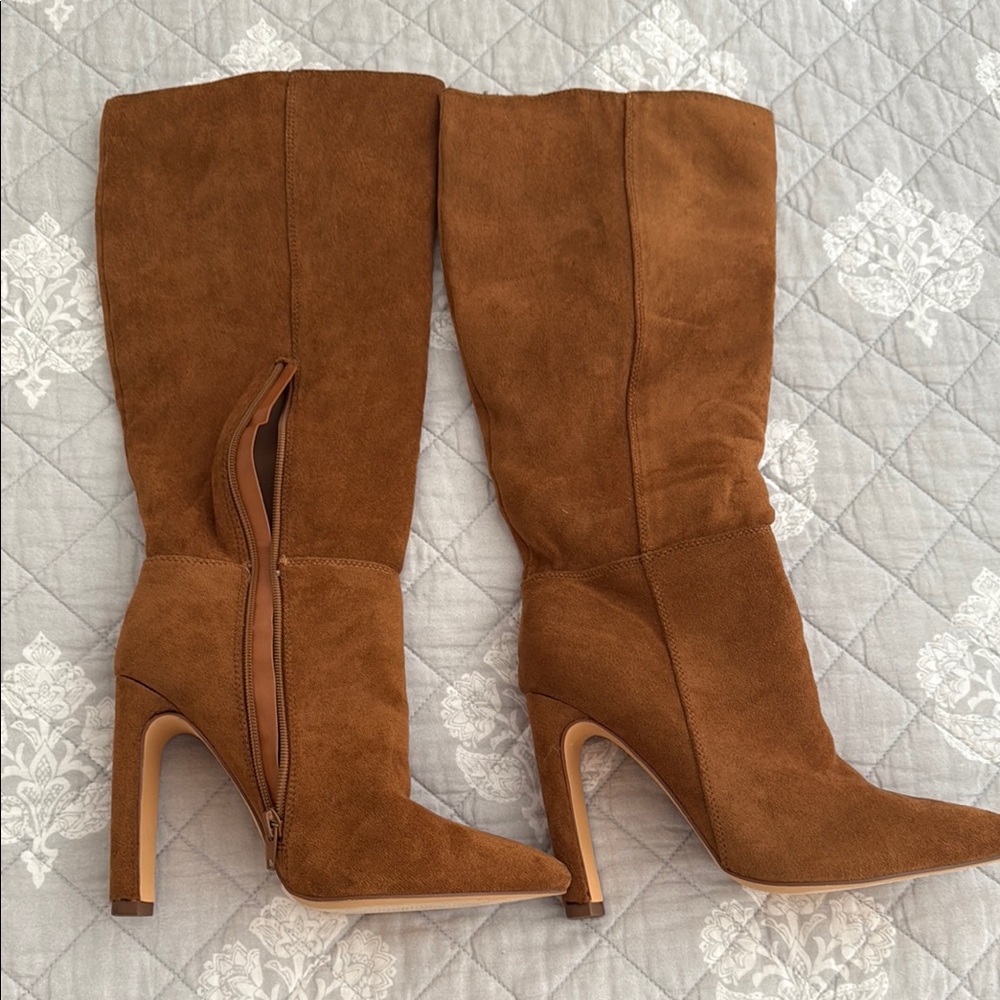 Brown Suede Knee-High Boots